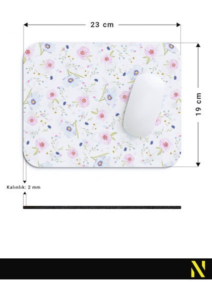 Renkli Bahar Çiçekleri Desenli Ergonomik Mouse Pad - 23 cm x 19 cm - Kaydırmaz Taban Ev ve Ofis Kullanımı Fare Altlığı Mousepad