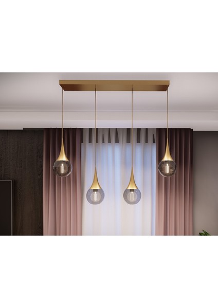Opya 4’lü Camlı Metal Sıralı Sarkıt Avize – Modern Stil, E27 Duy ile Uyumlu