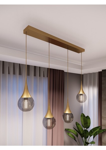 Opya 4’lü Camlı Metal Sıralı Sarkıt Avize – Modern Stil, E27 Duy ile Uyumlu modelleri