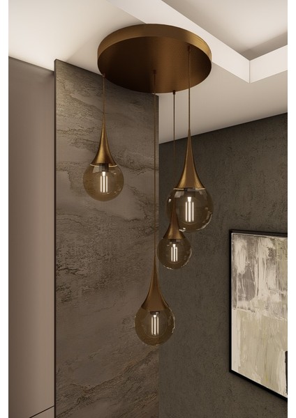 Liora Modern Metal Avize - Beyaz Cam, 4'lü Sarkıt, E27 Duy, Dekoratif Aydınlatma