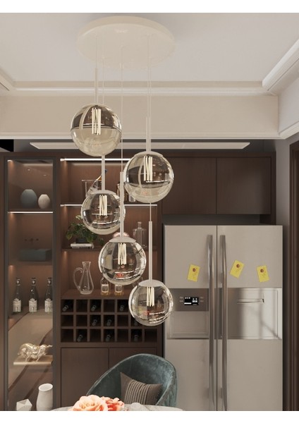 Vega Sarkıt Top Avize Füme Rengi 5’li Glop Camlı, Beyaz Dayanıklı Kasa Modern Şık Tasarım Avize fiyatları