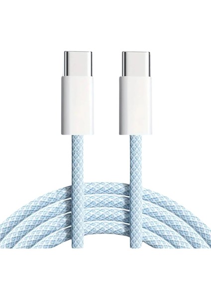 Type-C USB Şarj Kablosu, 60W Hızlı Şarj, 48 Telli Örgü Kablo, 2 Metre, Mavi