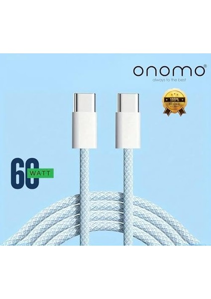Type-C USB Şarj Kablosu, 60W Hızlı Şarj, 48 Telli Örgü Kablo, 2 Metre, Mavi modelleri