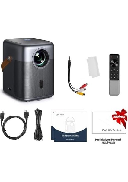 H300A Android Tv 4K Destekli Projeksiyon Cihazı +Auto Focus+Auto Keystone 6g Wi-Fi+5.2 Bluetooth 240 Inç Yansıtma+Hifi Dolby Ses Sistemi Koyu Gri