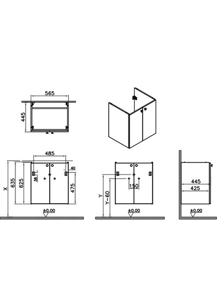 Shift T20 Lavabo Dolabı 81011, 60 Cm, Kül Gri, Lavabolu, Çift Kapaklı, Yavaş Kapanır