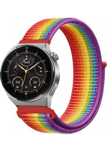 Huawei Watch Gt3 Pro 46MM Uyumlu Kordon Kumaş Desenli Cırt Cırtlı Spor Kayış
