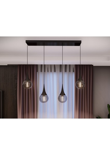 Opya 4’lü Camlı Metal Sıralı Sarkıt Avize – Modern Stil, E27 Duy ile Uyumlu