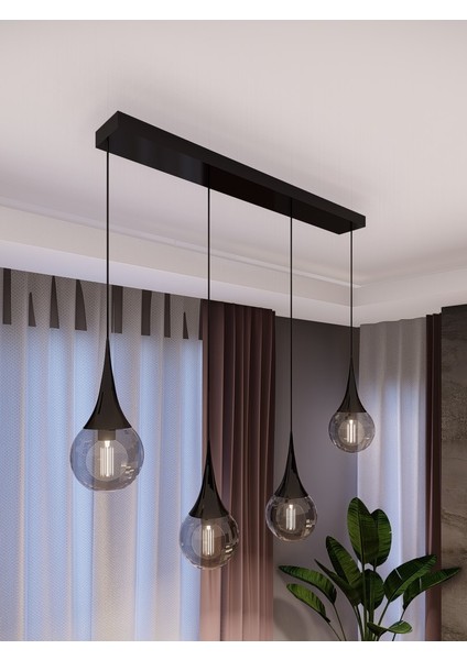 Opya 4’lü Camlı Metal Sıralı Sarkıt Avize – Modern Stil, E27 Duy ile Uyumlu modelleri