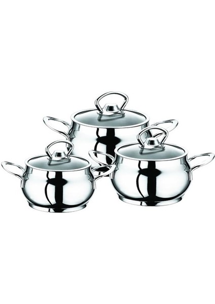 1145 - 6 Parça, Indüksiyonlu, Sos, Mama, Çorba, Saklama, Tencere Seti, Gümüş Renk