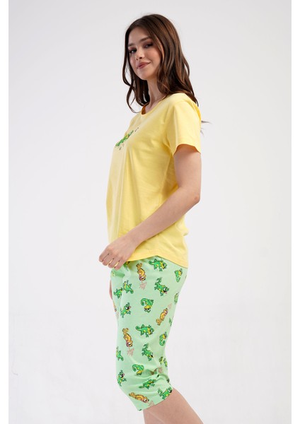 Pamuklu Kadın Kısa Kol Kaprili Pijama Takım , 409070