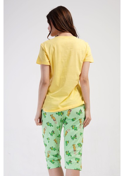 Pamuklu Kadın Kısa Kol Kaprili Pijama Takım , 409070