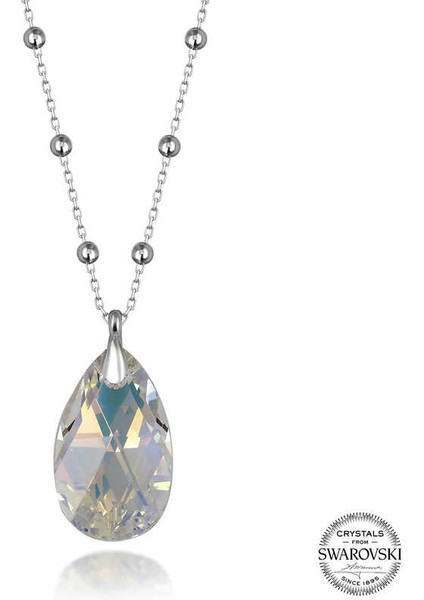 Swarovski Crystal Taşlı Top Zincir Damla Gümüş Kadın Kolye