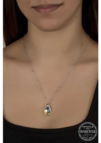 Swarovski Crystal Taşlı Top Zincir Damla Gümüş Kadın Kolye fiyatları