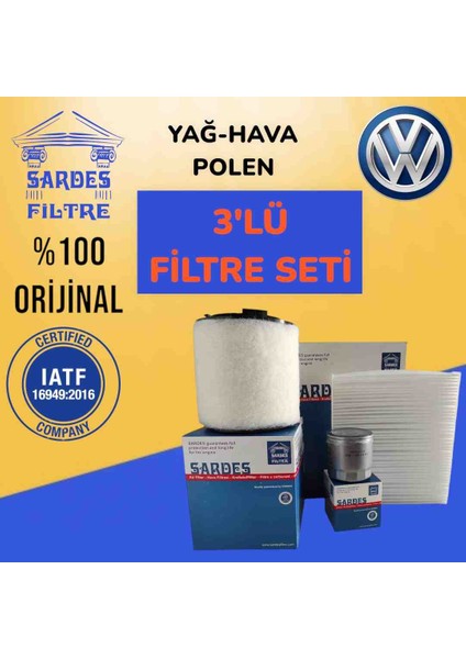 Volkwagen Polo 1.2 Tsı 90HP Benzin Yağ Hava Polen 3'lü Filtre Seti