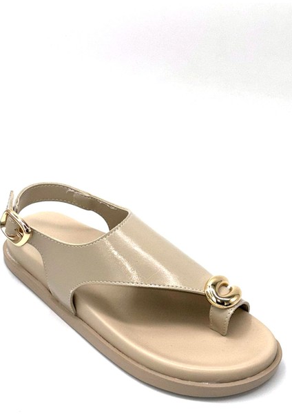 Kalyos Baş Parmak Düğme Detaylı Kadın Sandalet Bej indirimleri