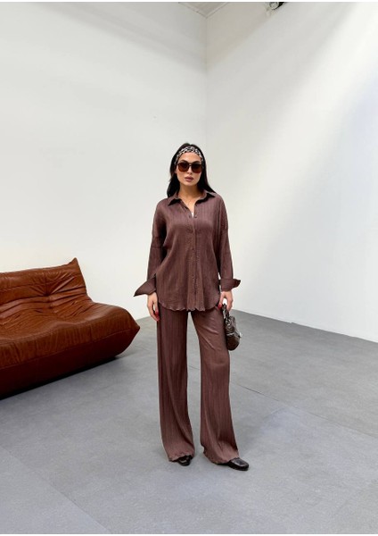 Bohem Esintilerle Şıklık Jakarlı Oversize Gömlek & Pantolon Takım fırsatları