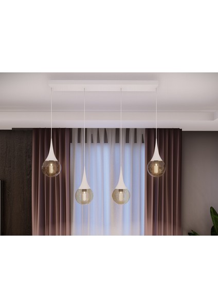 Opya 4’lü Camlı Metal Sıralı Sarkıt Avize – Modern Stil, E27 Duy ile Uyumlu