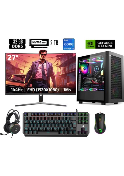 Bisistem Segotep-Bsf3-N Endura 1 Intel İ5-14600K 32GB Ddr5 Ram 2tb M.2 SSD RTX5070 Free-Dos Oyuncu Masaüstü Bilgisayar Full Set