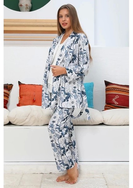 Mommysh 55715 Kadın Sabahlıklı Lohusa Pijamatakımı