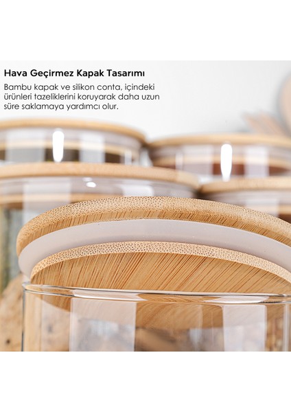 12'li Bambu Kapak Cam Saklama Kabı - Bakliyat Erzak Kavanozu Vakum Kapaklı Cam Kavanoz Seti 680 ml fırsatları