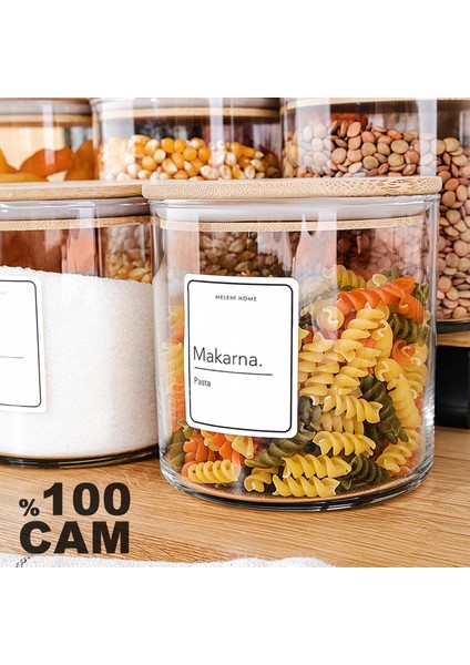 12'li Bambu Kapak Cam Saklama Kabı - Bakliyat Erzak Kavanozu Vakum Kapaklı Cam Kavanoz Seti 680 ml