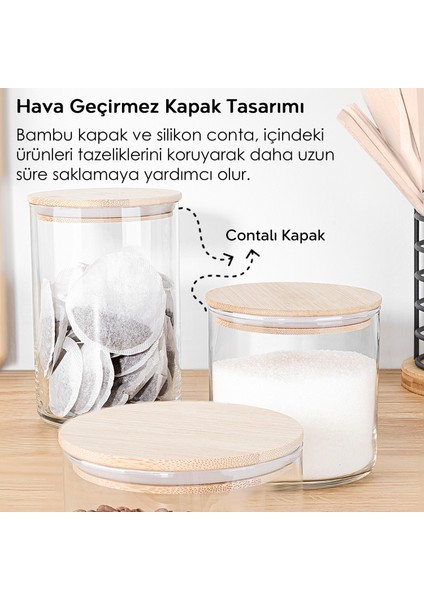 9'lu Bambu Kapaklı Cam Saklama Kabı Seti - Etiketli Vakum Kapak Bakliyat Kavanozu 3X(535-680-1050)ML indirimleri