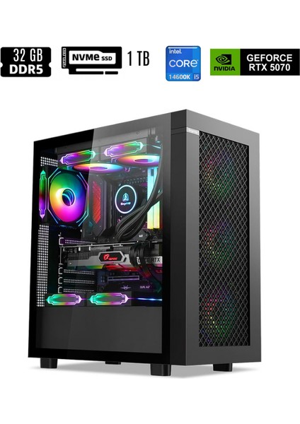 Bisistem Segotep-Bs1-N Endura 1 Intel İ5-14600K 32GB Ddr5 Ram 1tb M.2 SSD RTX5070 Free-Dos Oyuncu Masaüstü Bilgisayar