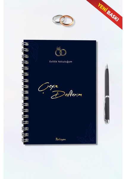 Çeyiz Defteri, Düğün Planlayıcı, Çeyiz Listesi, Çeyiz, Söz, Nişan, Kına, Balayı, Spiralli, Lacivert, 44 Sayfa