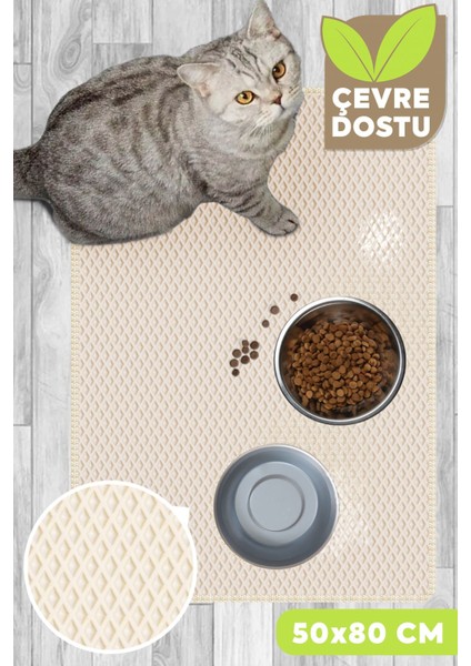 Su Geçirmez Kedi ve Köpek Mama ve Tuvalet Paspası 50X80 Cm, Krem
