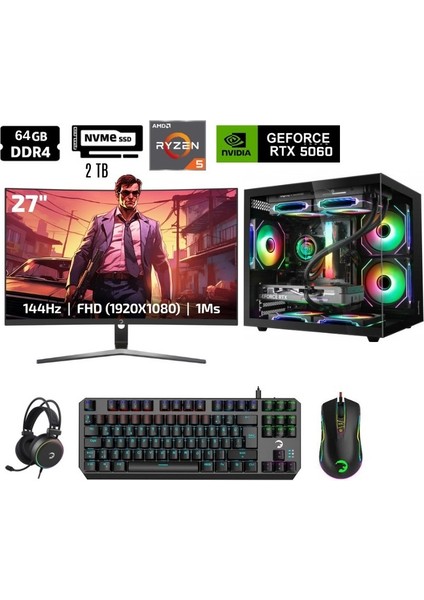 Bisistem Segotep-Bsf9-C Brave W1 Amd Ryzen 5 5600 64 GB Ddr4 Rtx 5060 8gb 2tb SSD Freedos Oyuncu Masaüstü Bilgisayarı + Full Set
