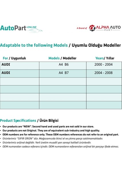 Audi A4 B6/B7 için Sağ Cam Kriko Klipsi fiyatları