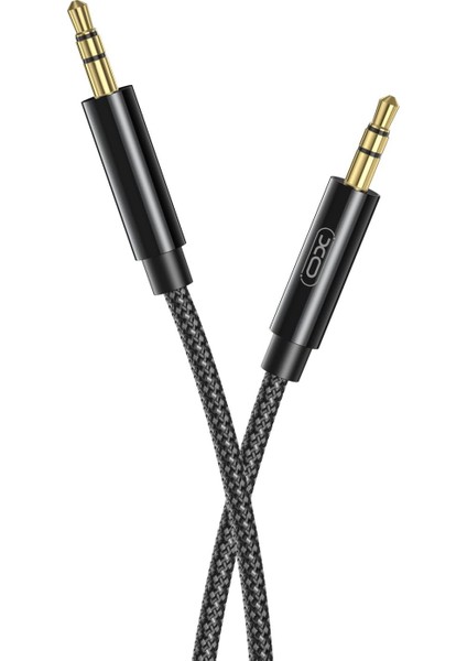 3.5mm Aux Ses Kablosu R211C, 1 Metre Örgü Kaplama, Araba ve Kulaklık Uyumlu, Hd Ses, Dayanıklı Kablo (Siyah)