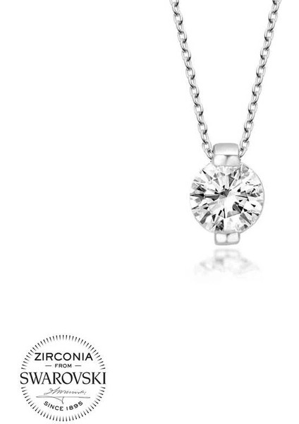 Swarovski Taşlı Gümüş Tektaş Bayan Kolye