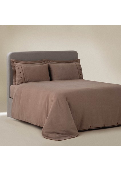 Havin Çift Kişilik Nevresim Takımı %100 Organik Pamuk Saten Parça Boya Bej 200X220 cm