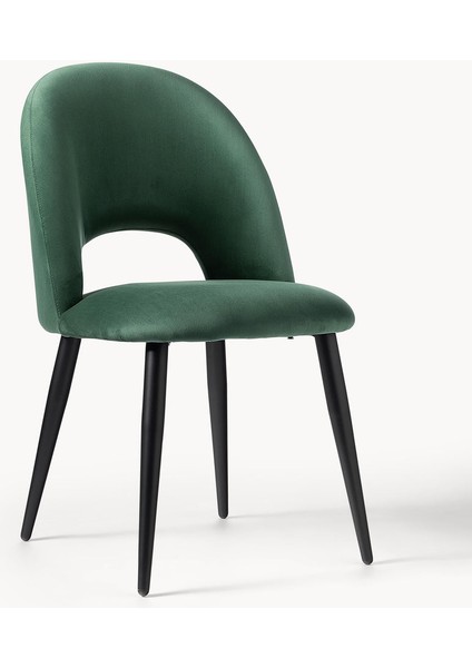 Rachel Kadife Döşemeli Sandalye: Koyu Yeşil, Retro Tarz, Siyah Ayaklı