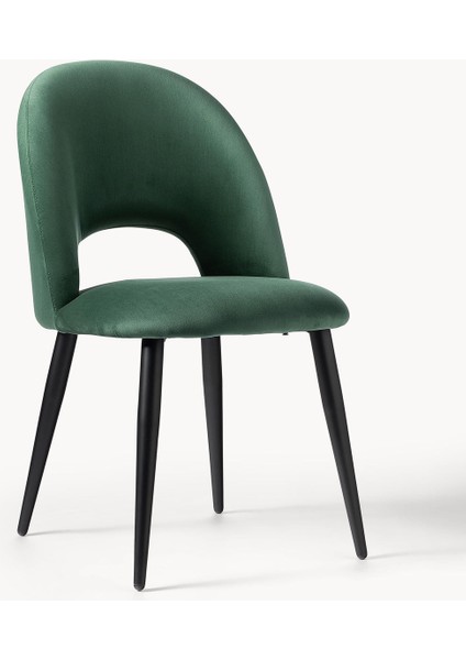Rachel Kadife Döşemeli Sandalye: Koyu Yeşil, Retro Tarz, Siyah Ayaklı fiyatları