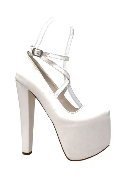 Yüksek Topuklu (18 Cm) Platform (7 Cm) Kadın Ayakkabı Beyaz