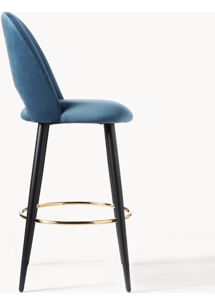 Rachel Kadife Bar Taburesi: Mavi, Retro Tarz, 100 cm Bar Tezgahları Için Ideal