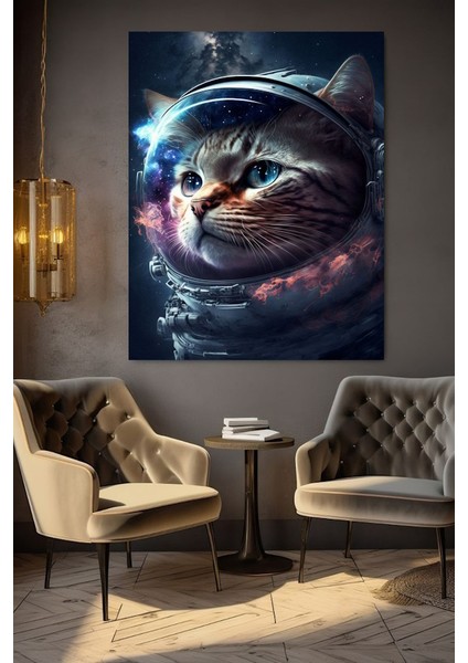 Astronot Kedi Kanvas Tablo Ev Duvar Salon Ofis Dükkan Hediyelik Dekarasyon Süsü