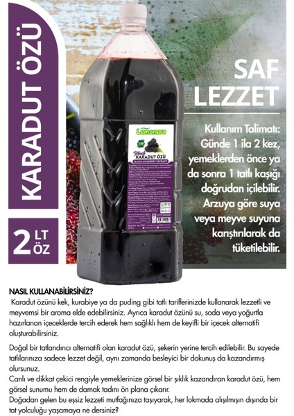 Karadut Özü 2 Lt (2700G) Taneli, %100 Doğal Katkısız Şeker Ilavesiz modelleri