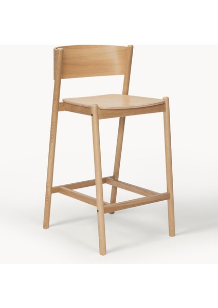 Oblique Bar Taburesi - Meşe Kaplama, Kavisli Sırtlı, Zamansız Tasarım