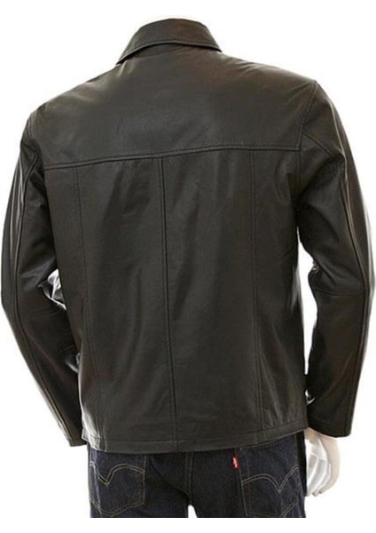 Hakiki Deri Siyah Harrington Fermuarlı Erkek Deri Ceket modelleri
