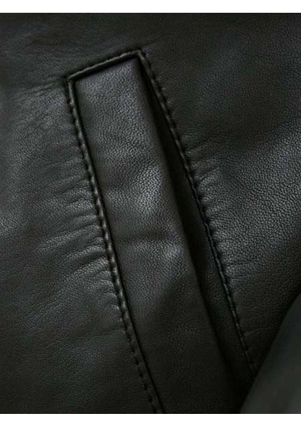 Hakiki Deri Siyah Harrington Fermuarlı Erkek Deri Ceket fırsatları