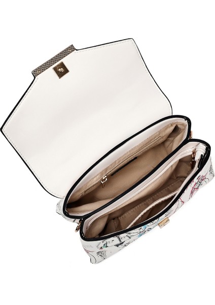 Kadın Krem Uzun Askılı Baskılı Kol Çantası 25SBD252426