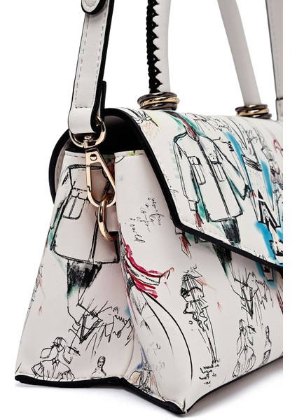 Kadın Krem Uzun Askılı Baskılı Kol Çantası 25SBD252426