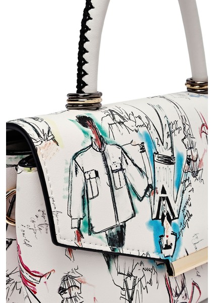 Kadın Krem Uzun Askılı Baskılı Kol Çantası 25SBD252426