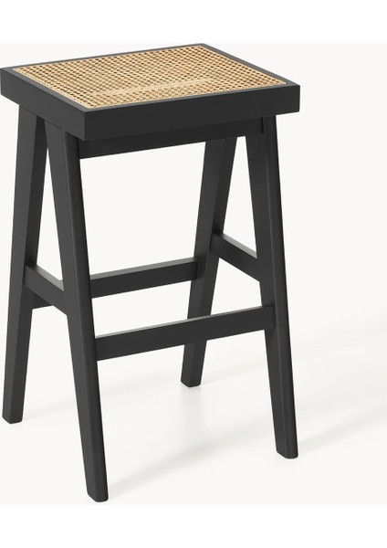 Sissi Viyana Hasır Bar Taburesi – Koyu Ahşap Iskelet, Bej Oturak