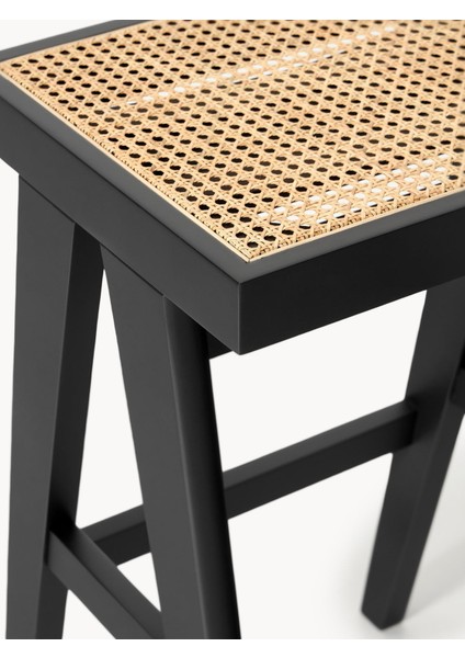 Sissi Viyana Hasır Bar Taburesi – Koyu Ahşap Iskelet, Bej Oturak