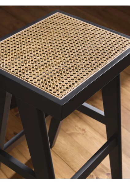 Sissi Viyana Hasır Bar Taburesi – Koyu Ahşap Iskelet, Bej Oturak