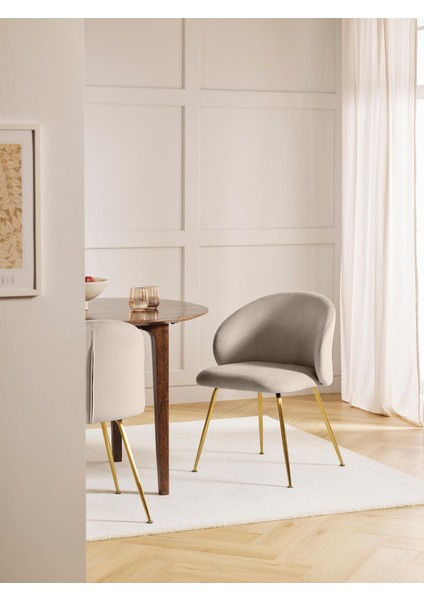 Luisa Döşemeli Sandalye Seti (2’li) – Taupe & Bej Kumaş, Siyah Metal Ayaklı modelleri